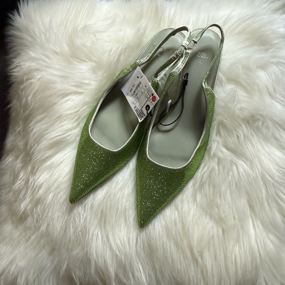 ZARA RHINESTONE KITTEN HEEL SLINGBACK SHOES